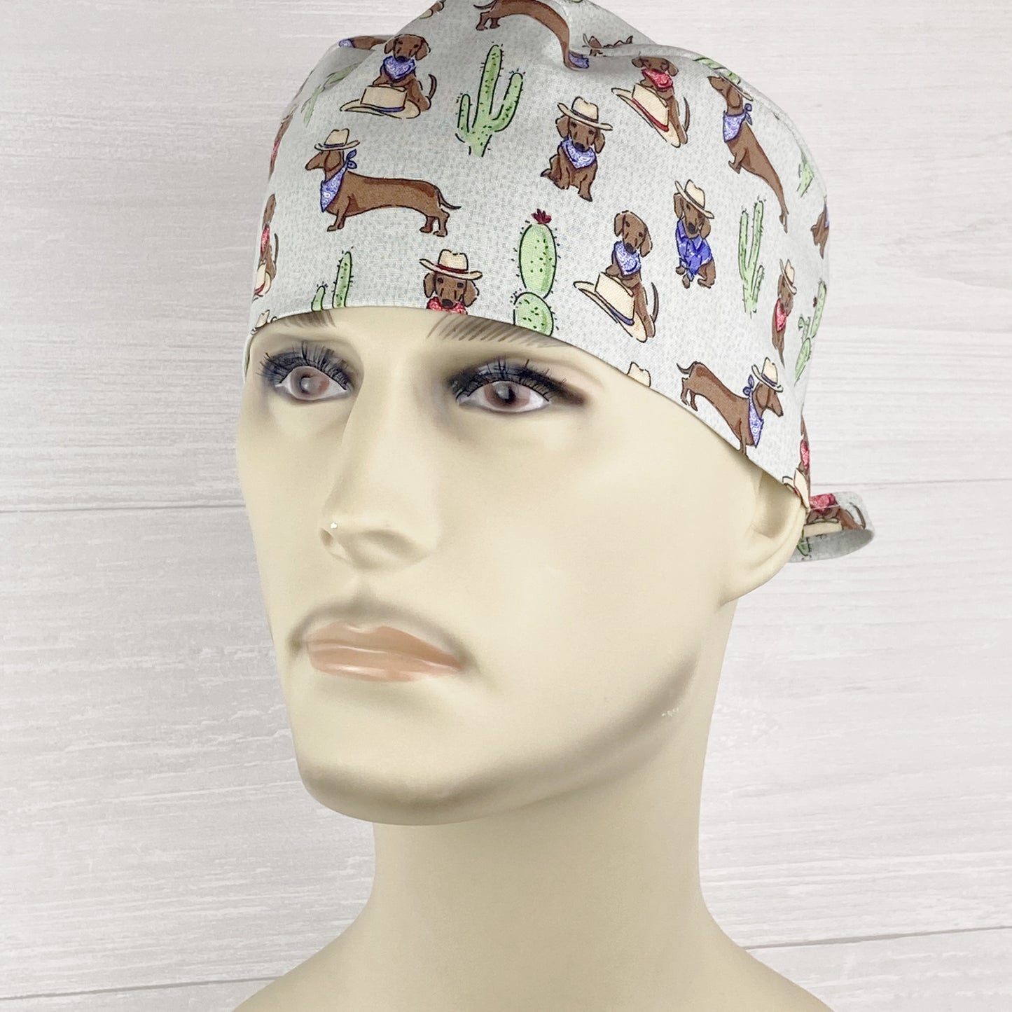 Western Dachshund Men's Scrub Hat