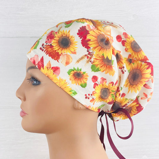 White Fall Floral Women's Tieback Hat