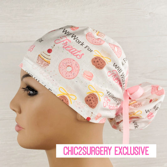 Will Work for Treats Ponytail Scrub Hat