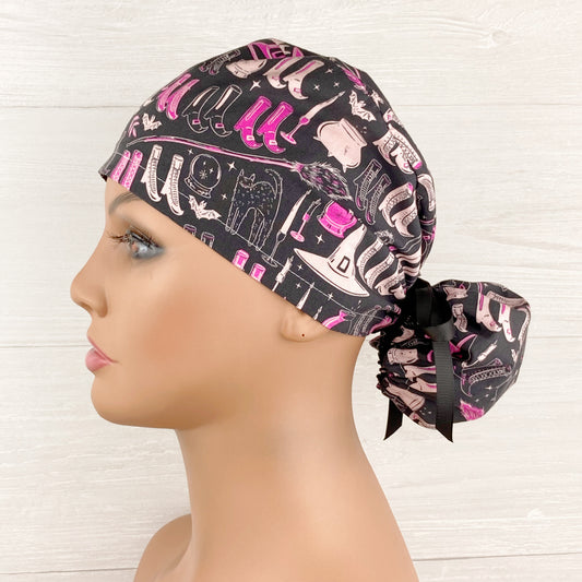Witches Wardrobe Black Ponytail Scrub Hat