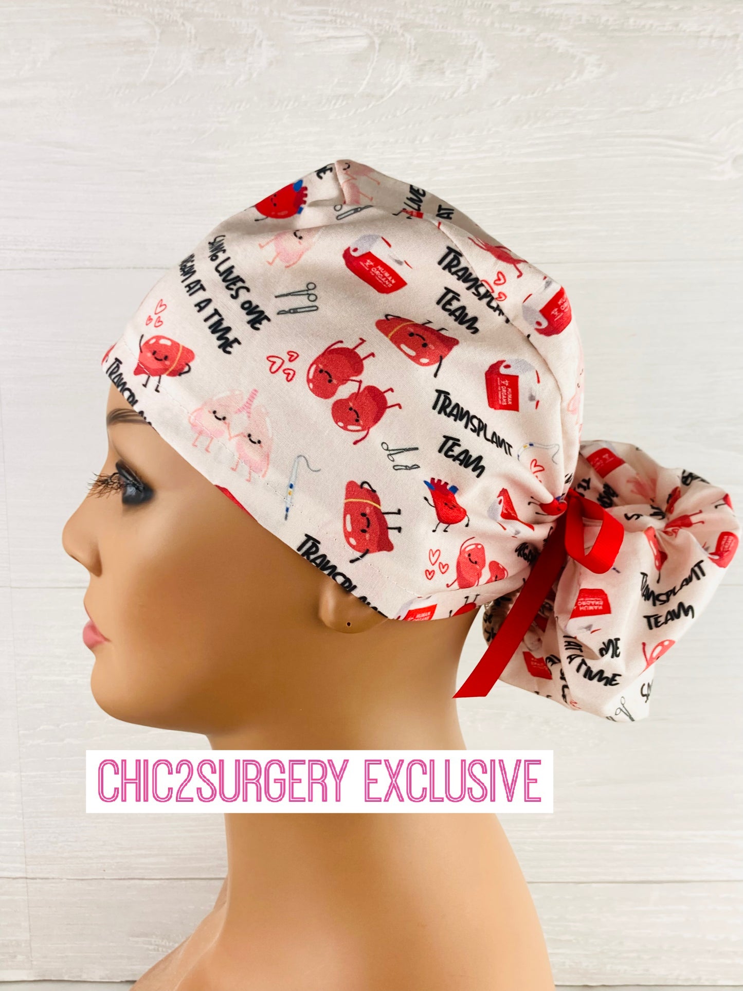 Transplant Team Ponytail Hat transplant team handmade scrub cap made in USA