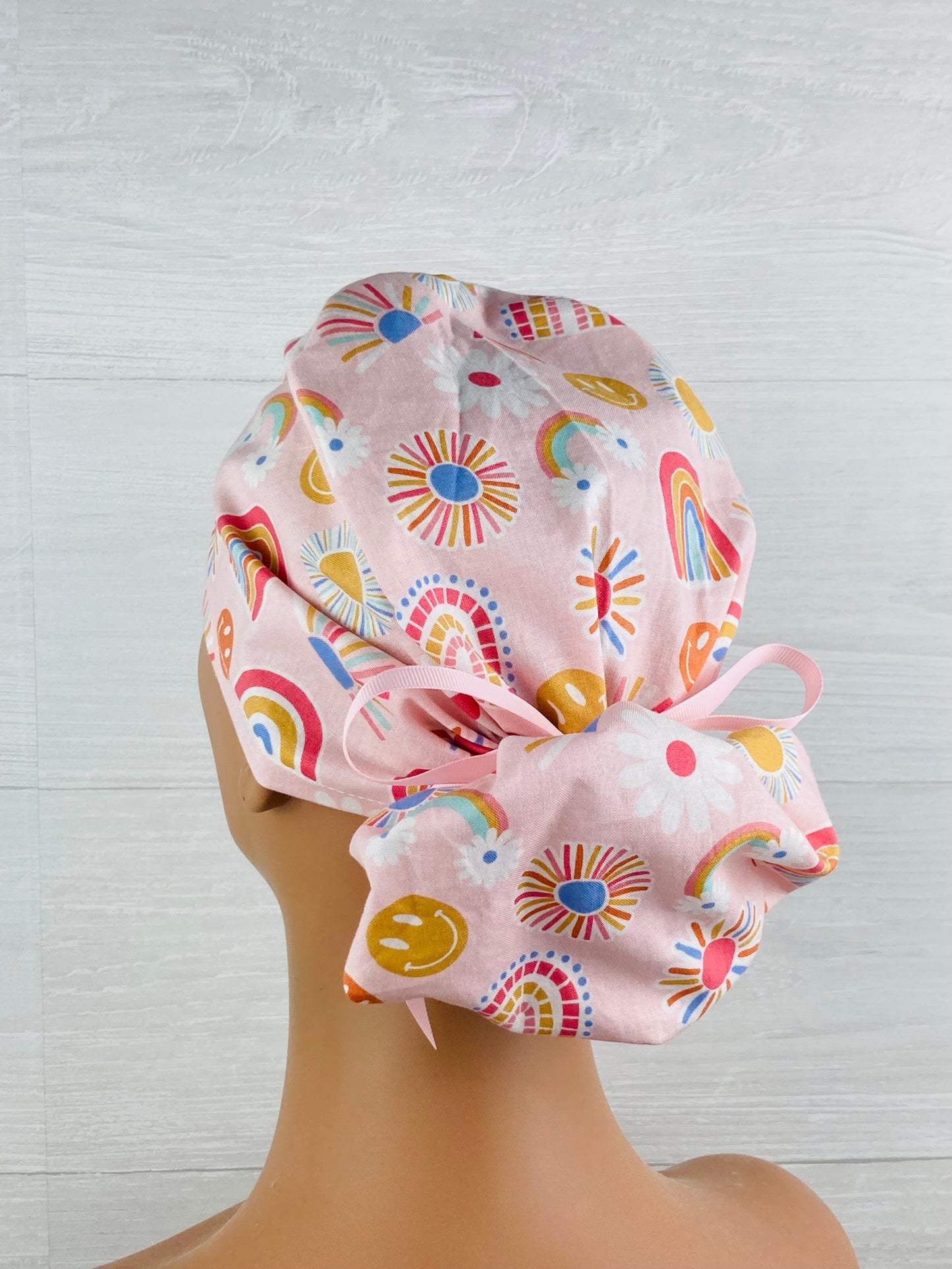 Retro Smiley Face Floral Ponytail Hat