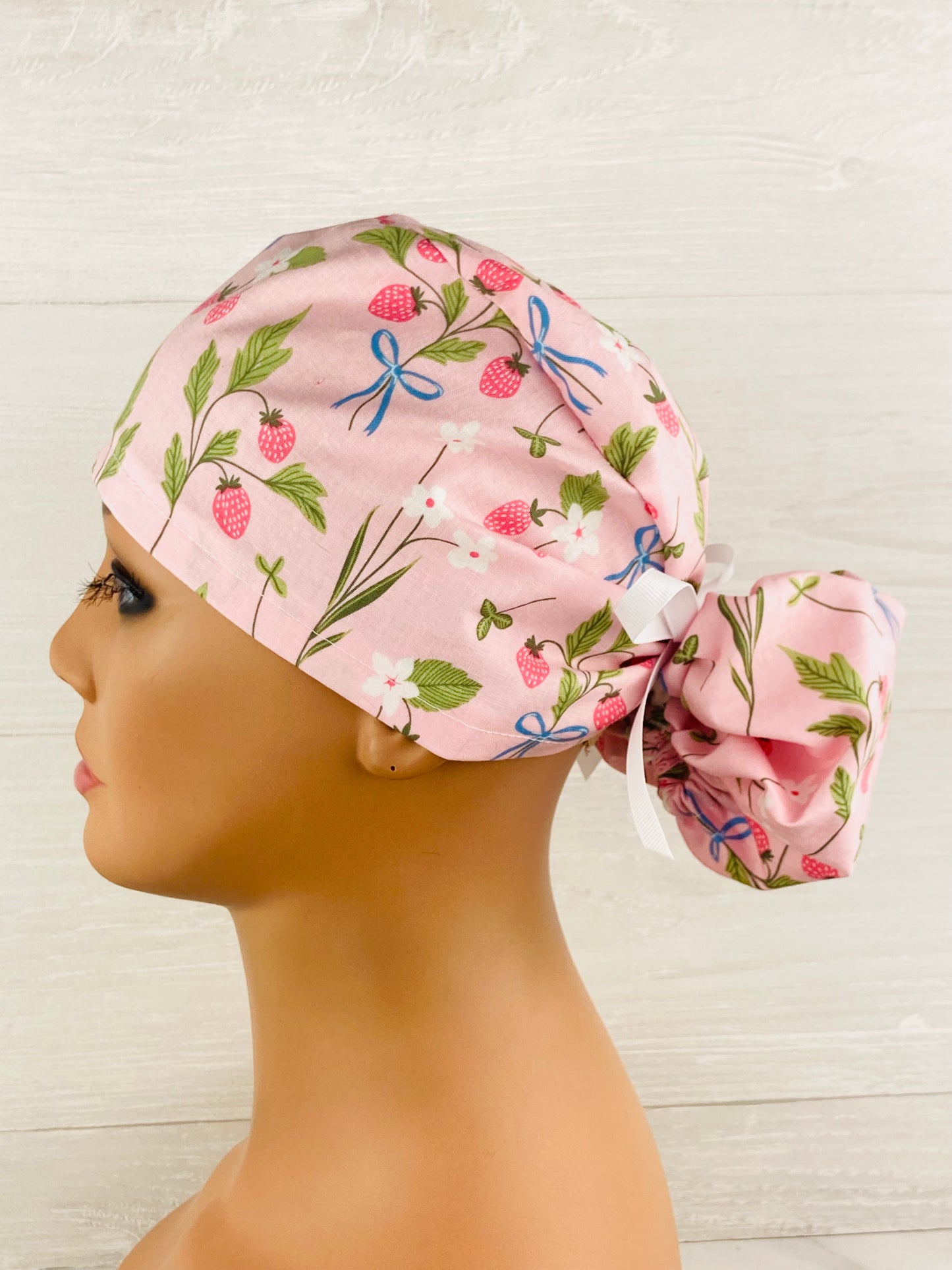 Strawberry Floral Bow Ponytail Hat
