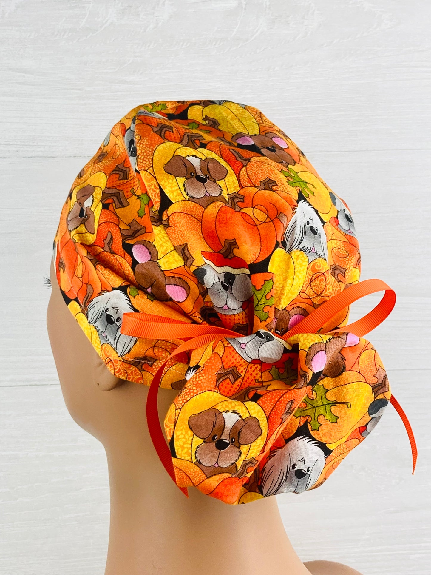 Pups and Pumpkins Ponytail Scrub Hat