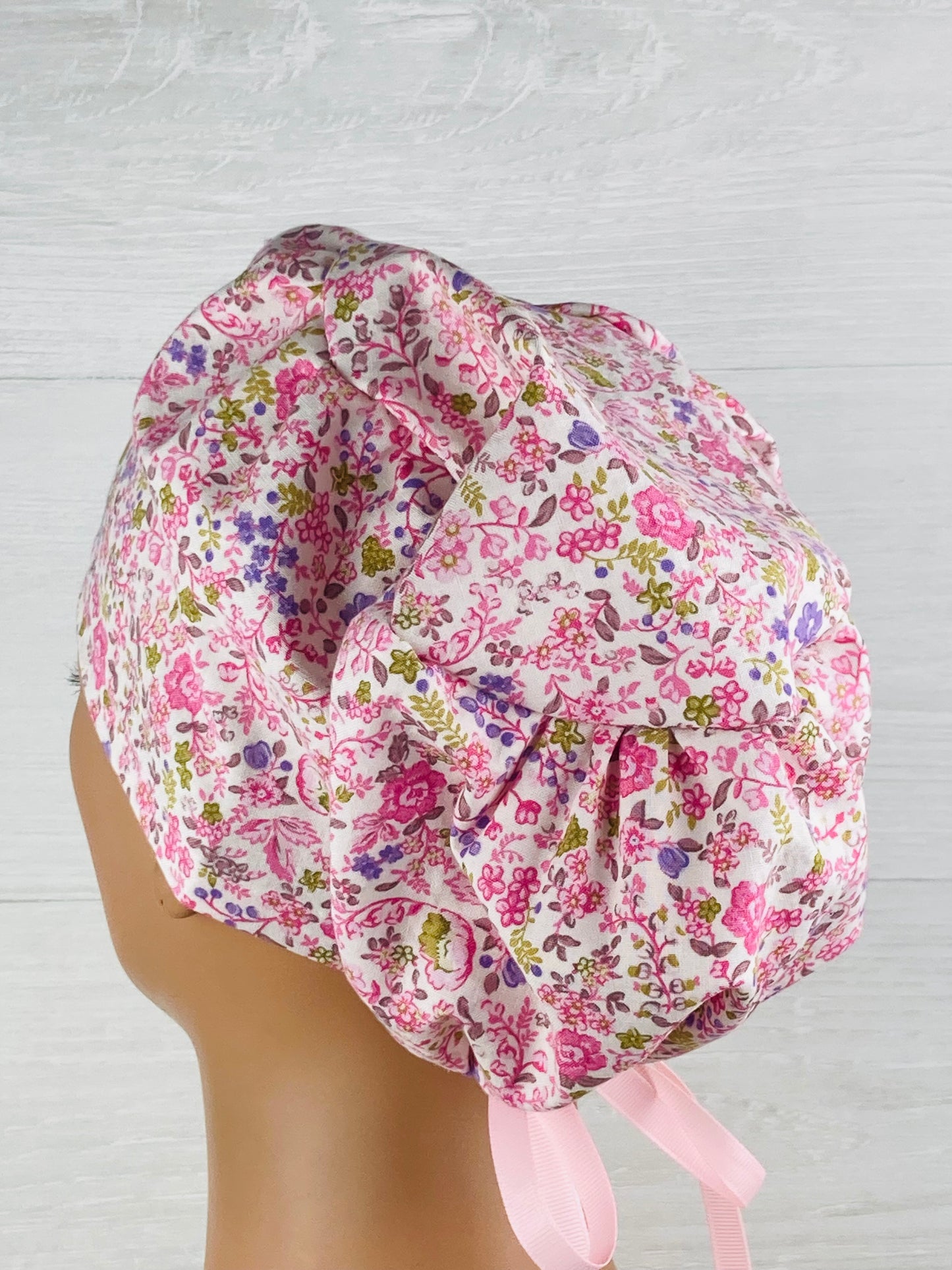 Dainty Pink and Purple Floral Women's Tieback Hat