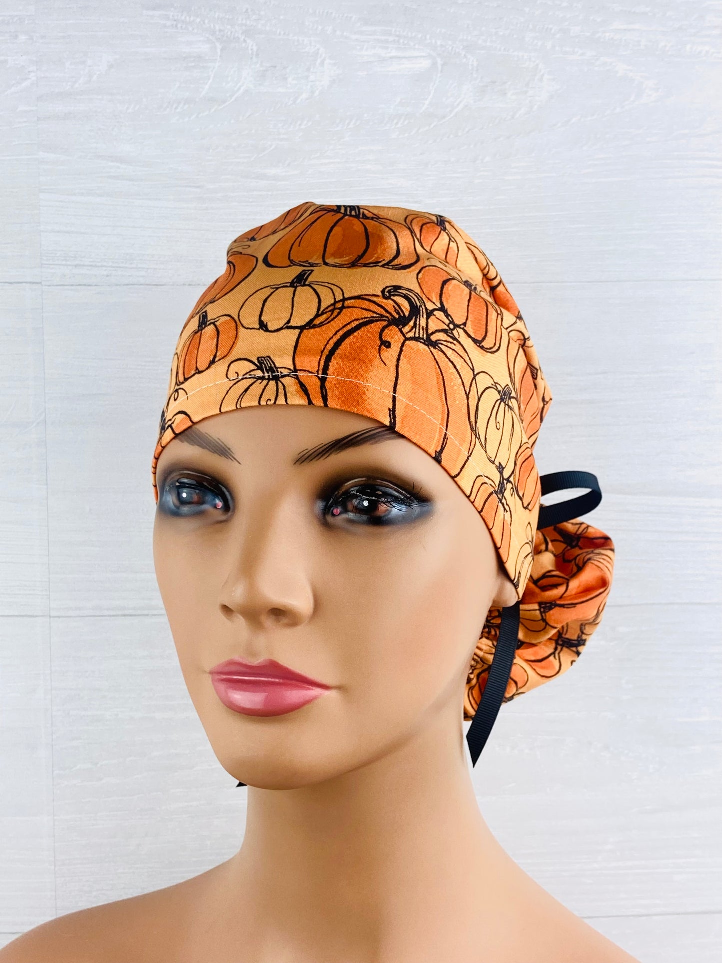 Sketched Pumpkins Ponytail Scrub Hat