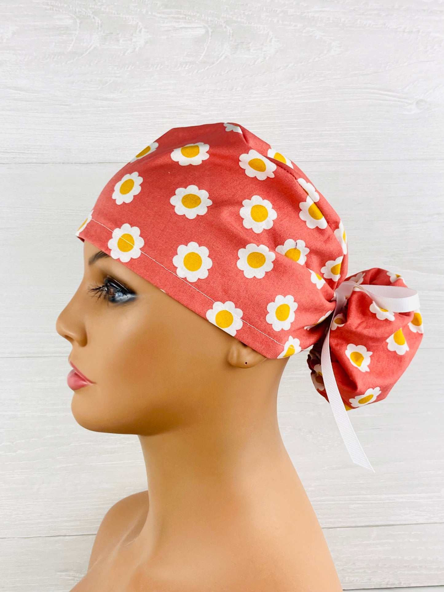Coral Floral Ponytail Hat