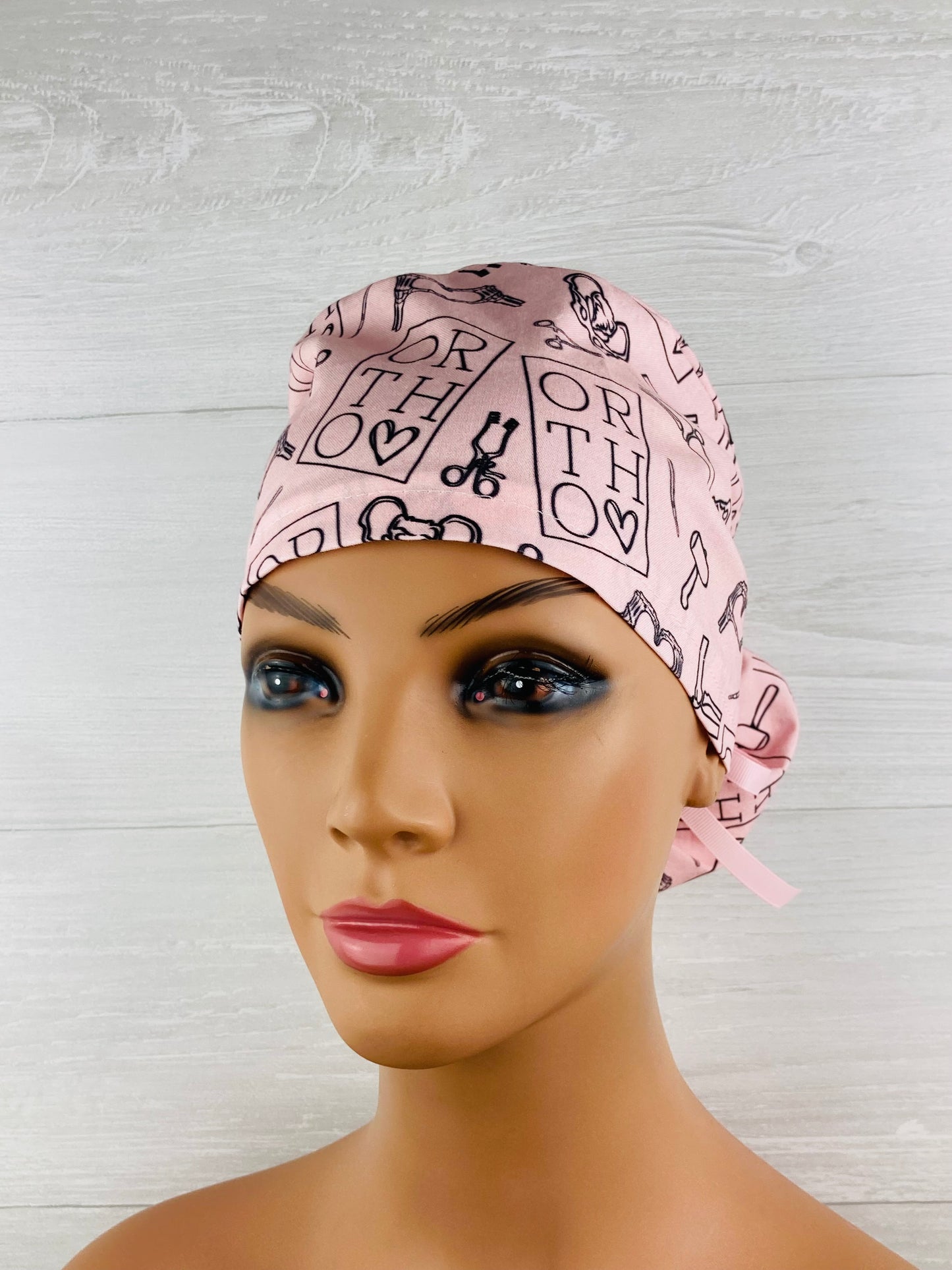 Ortho Love Pink Ponytail Scrub Cap