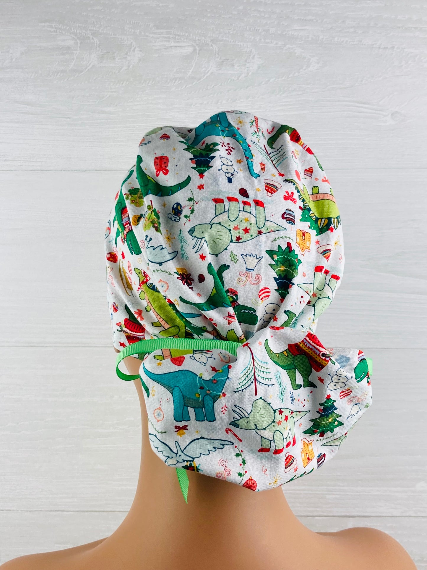 Christmas Dinos Ponytail Scrub Hat