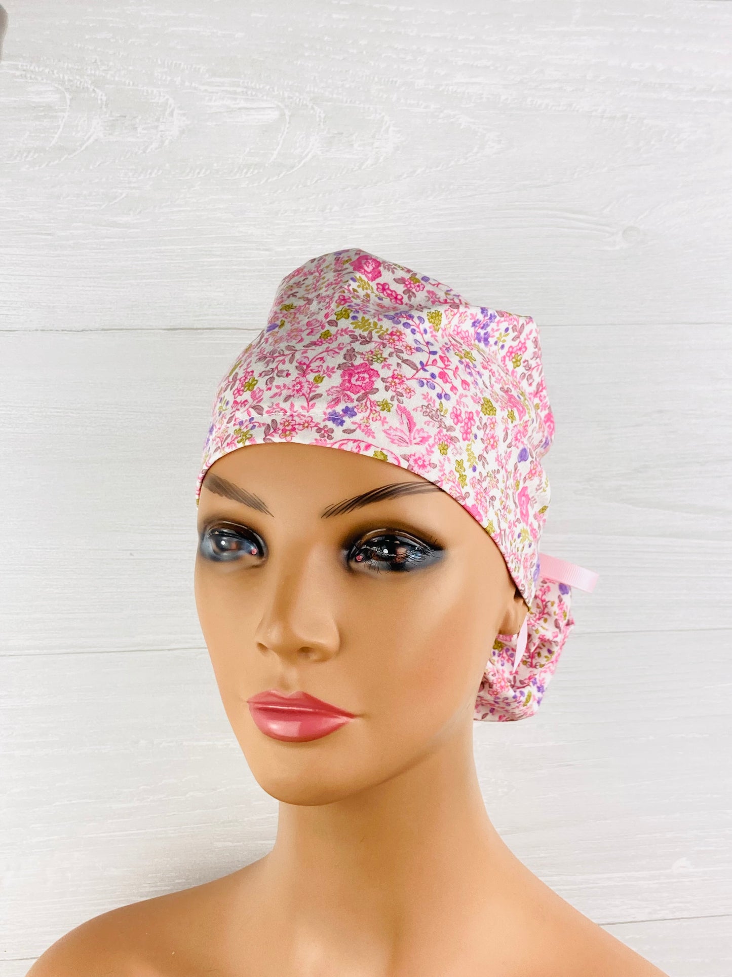 Dainty Pink and Purple Floral Ponytail Hat