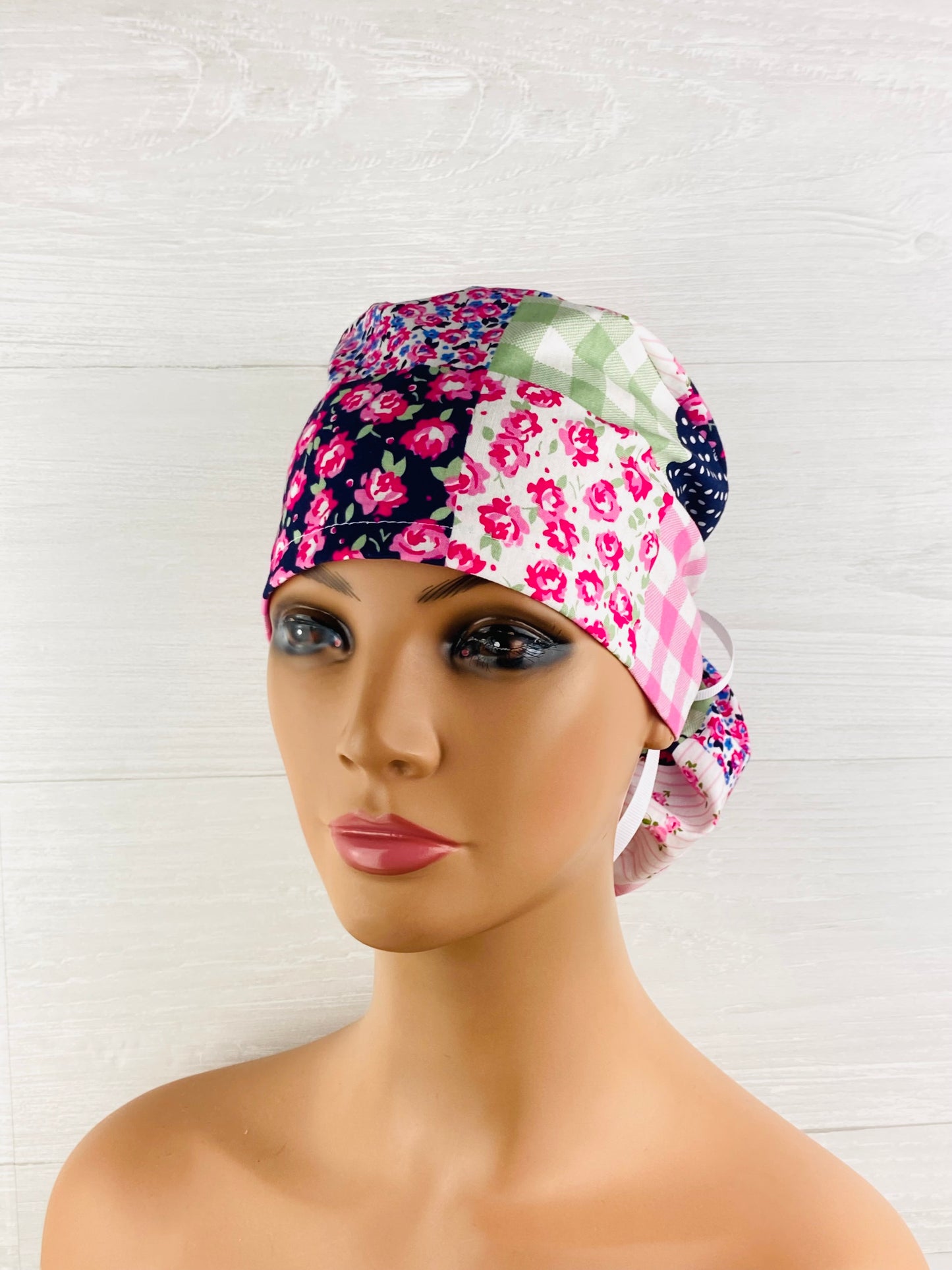 Purple Patchwork Floral Ponytail Hat