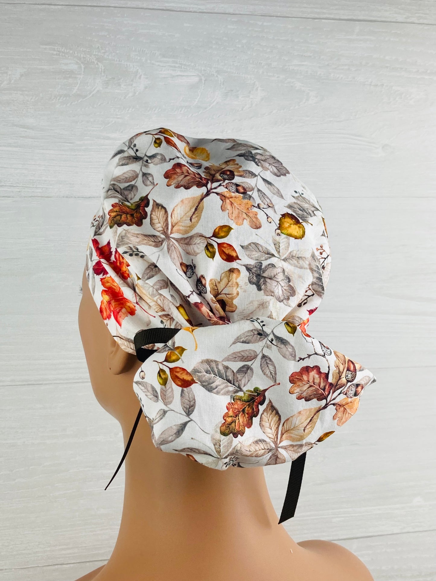 Autumn Leaves and Acorns Ponytail Scrub Hat