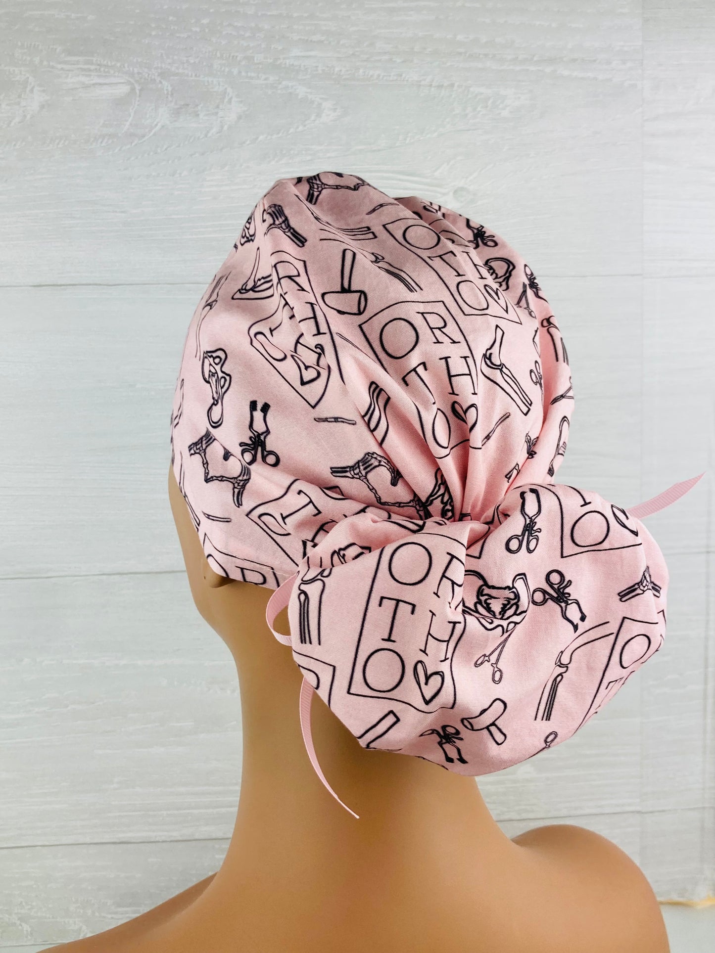 Ortho Love Pink Ponytail Scrub Cap