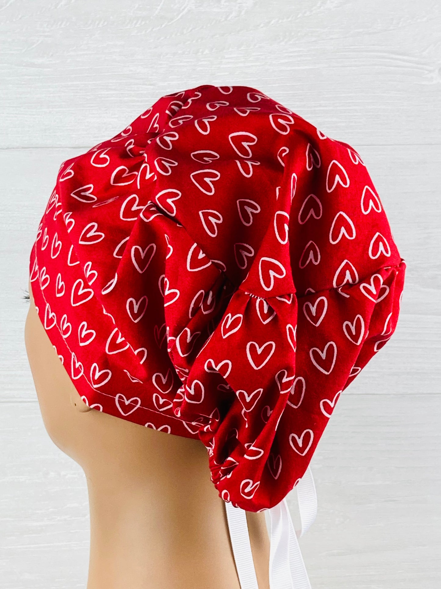 White Hearts on Red Women's Tieback Hat