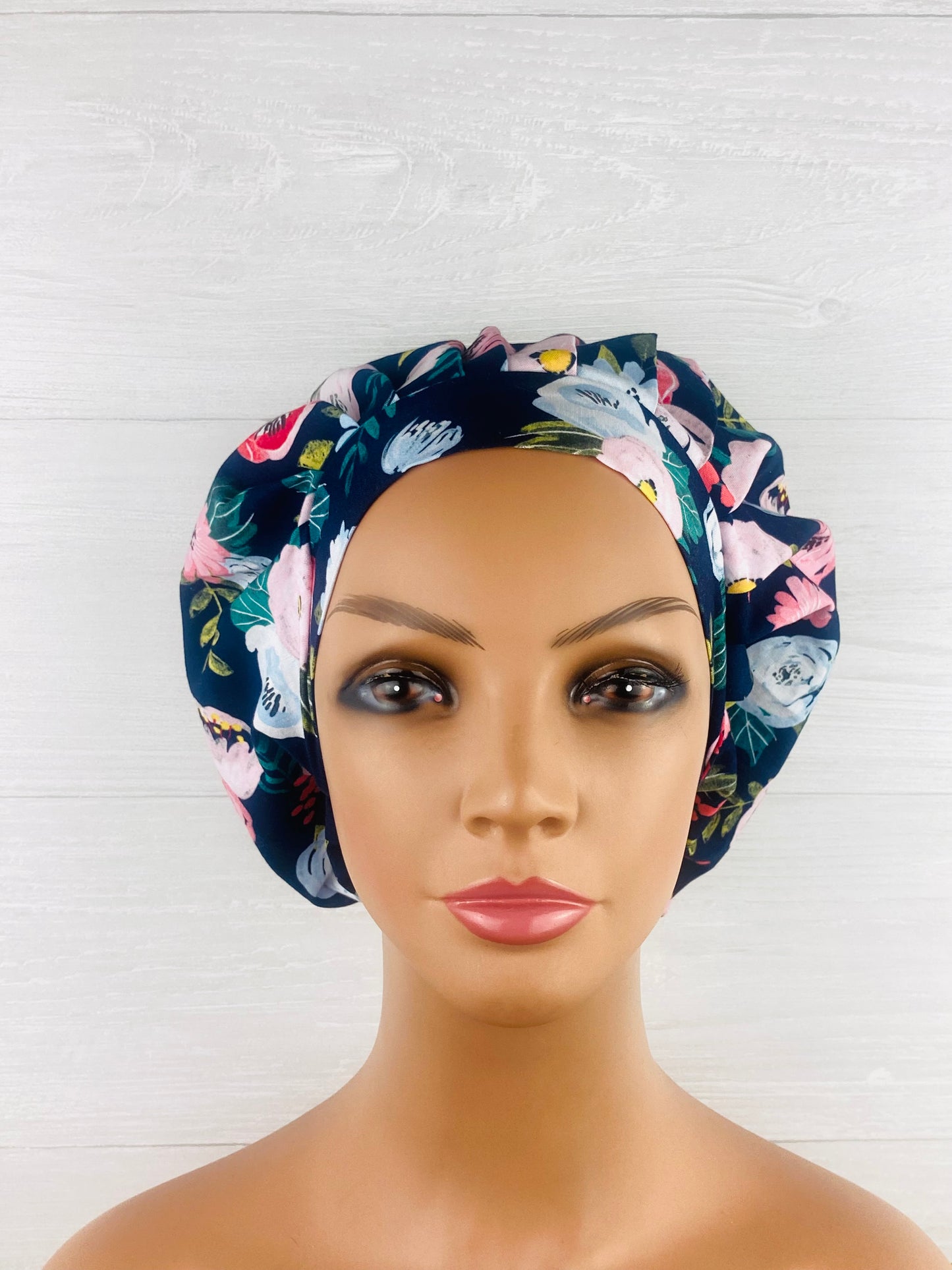 Navy Floral Scrub Cap