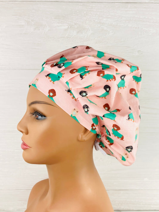 Dachshunds on Pink Bouffant Scrub Cap