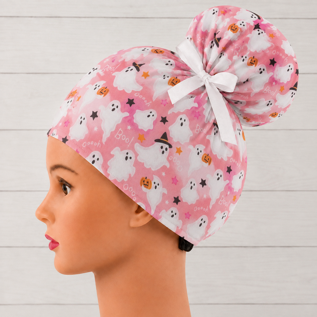 Ghosts and Stars On Pink High Bun Scrub Cap - Chic2Surgery