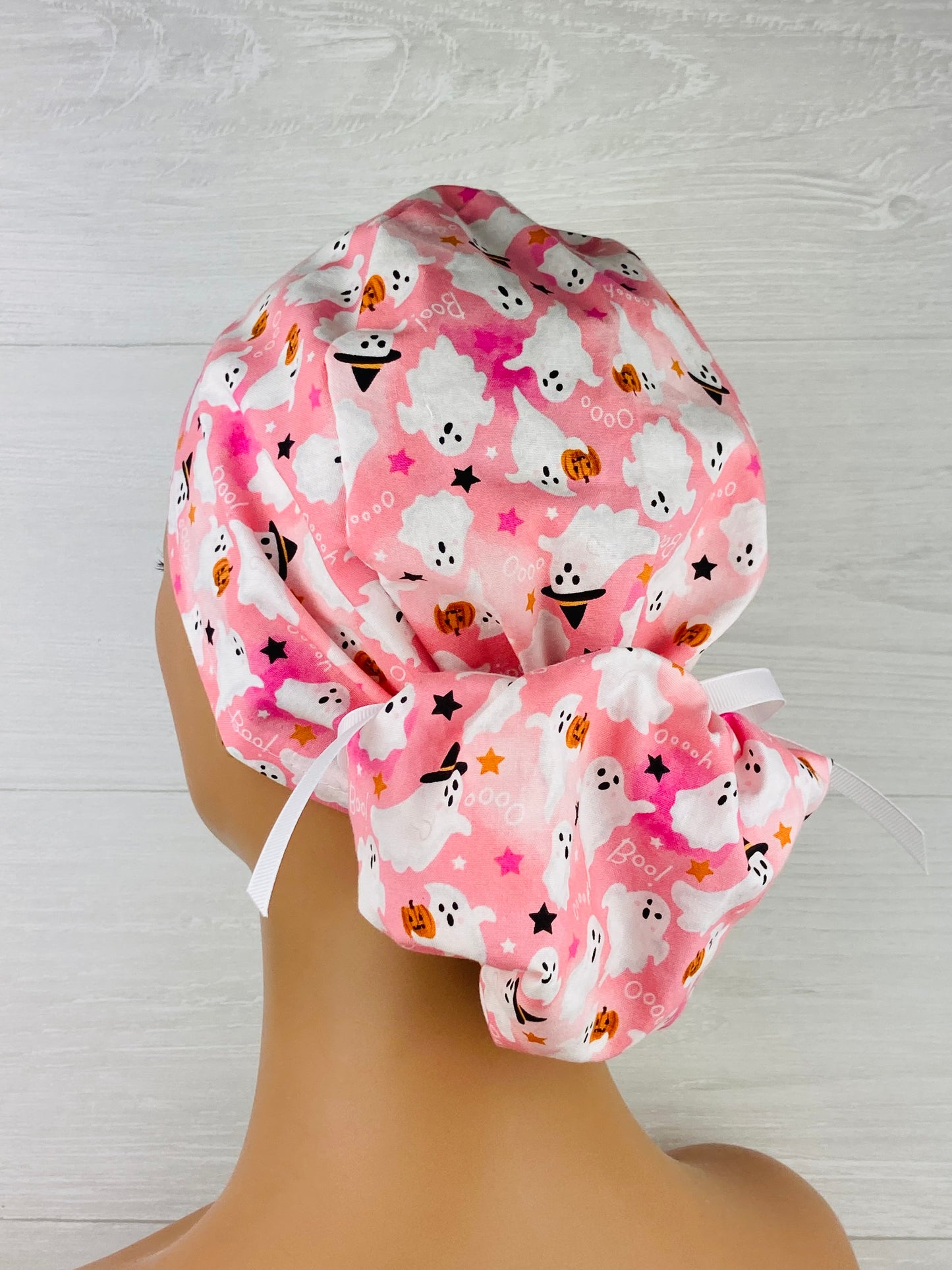 Halloween Ghosts and Stars in Pink Ponytail Scrub Hat - Chic2Surgery