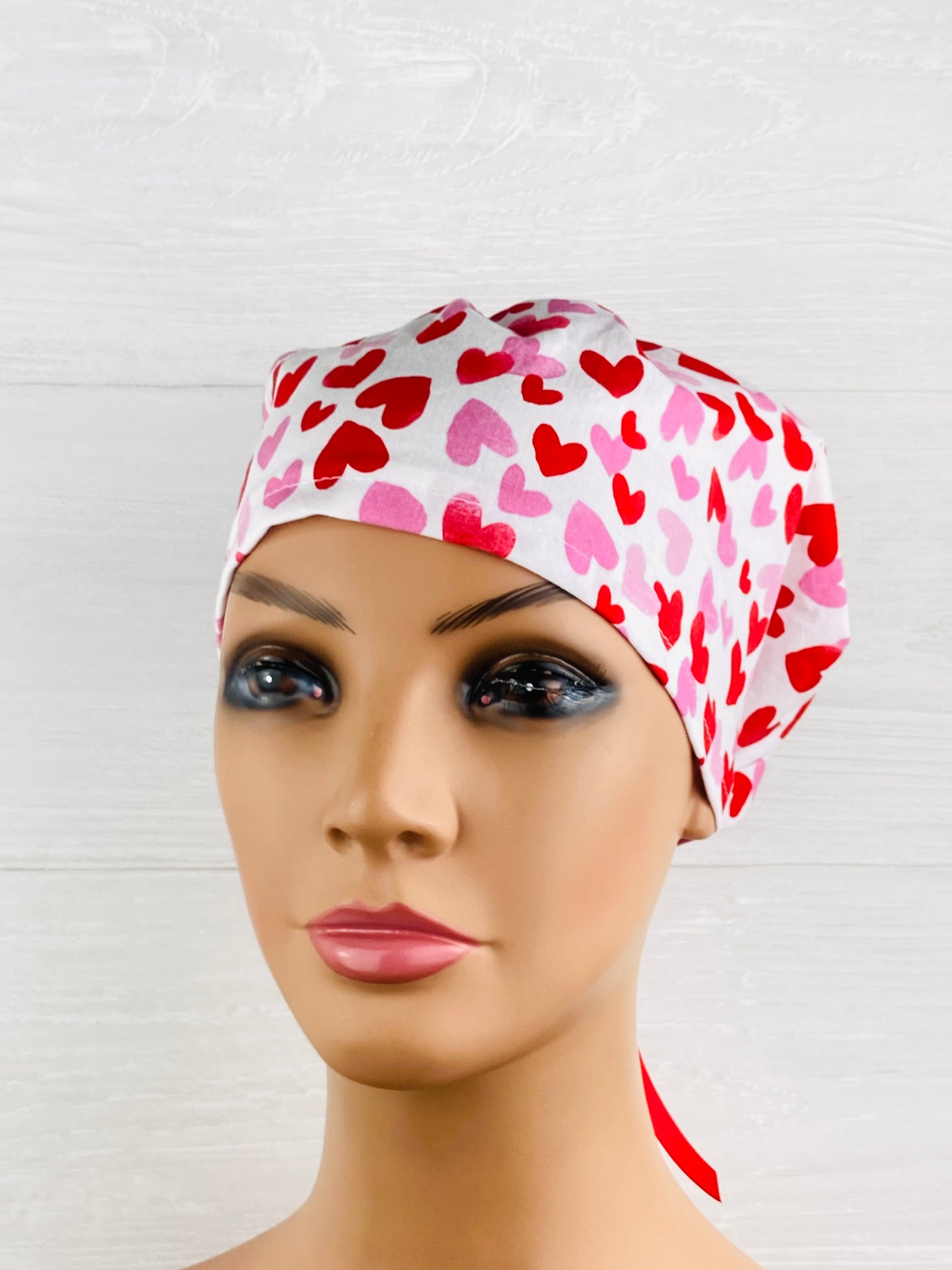 Red and Pink Hearts Women's Tieback Hat