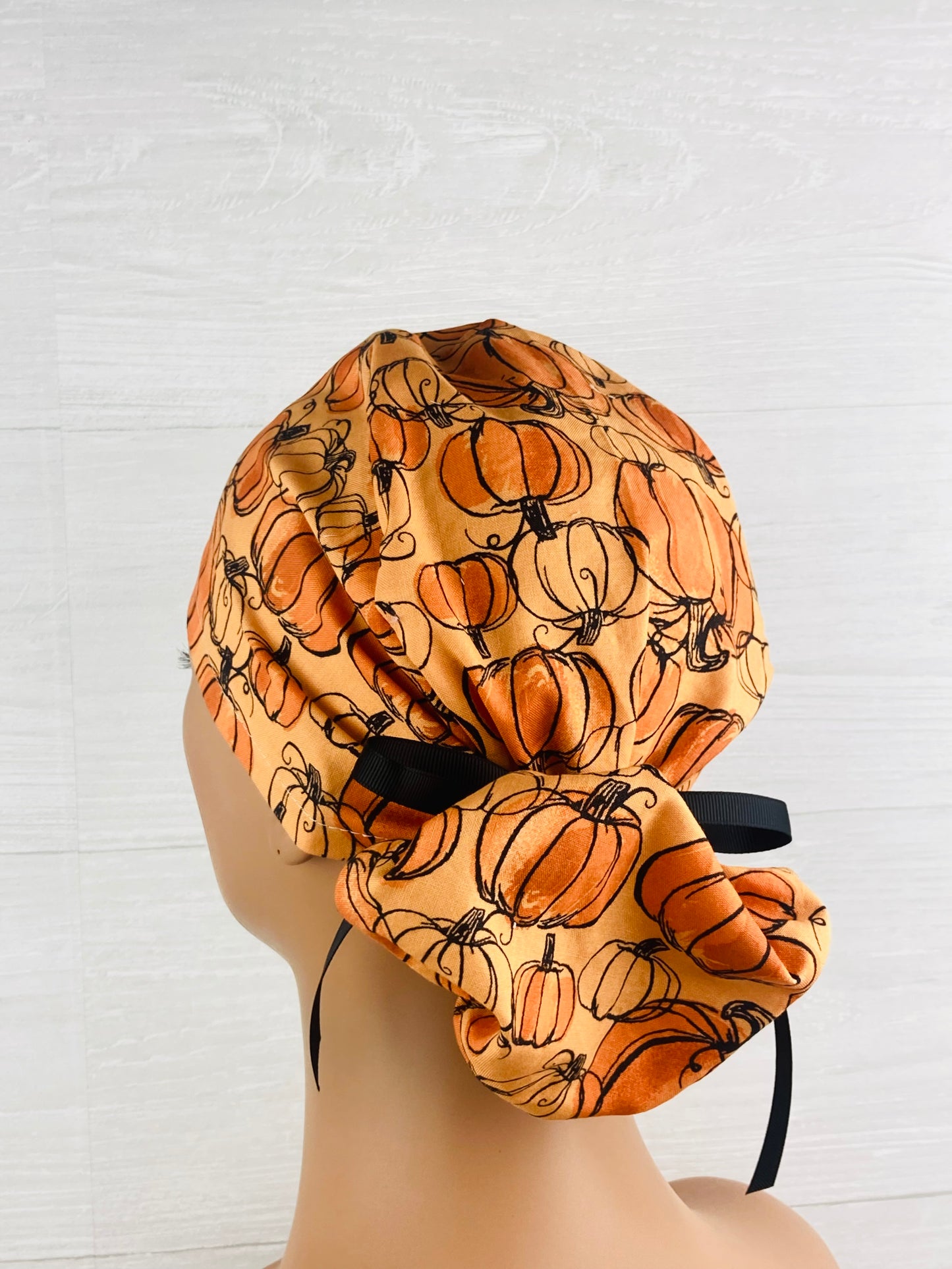 Sketched Pumpkins Ponytail Scrub Hat