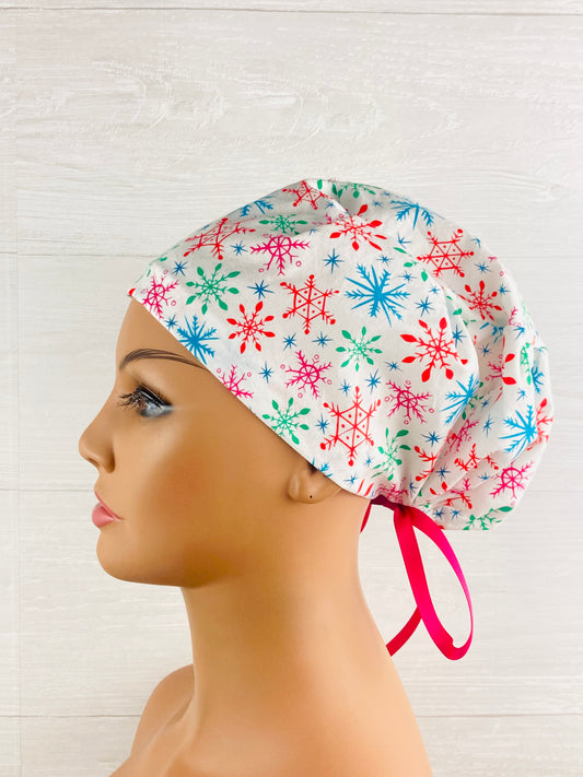 Snowflakes on White Women's Tieback Hat