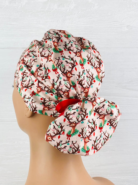 Reindeer on Pink Ponytail Hat