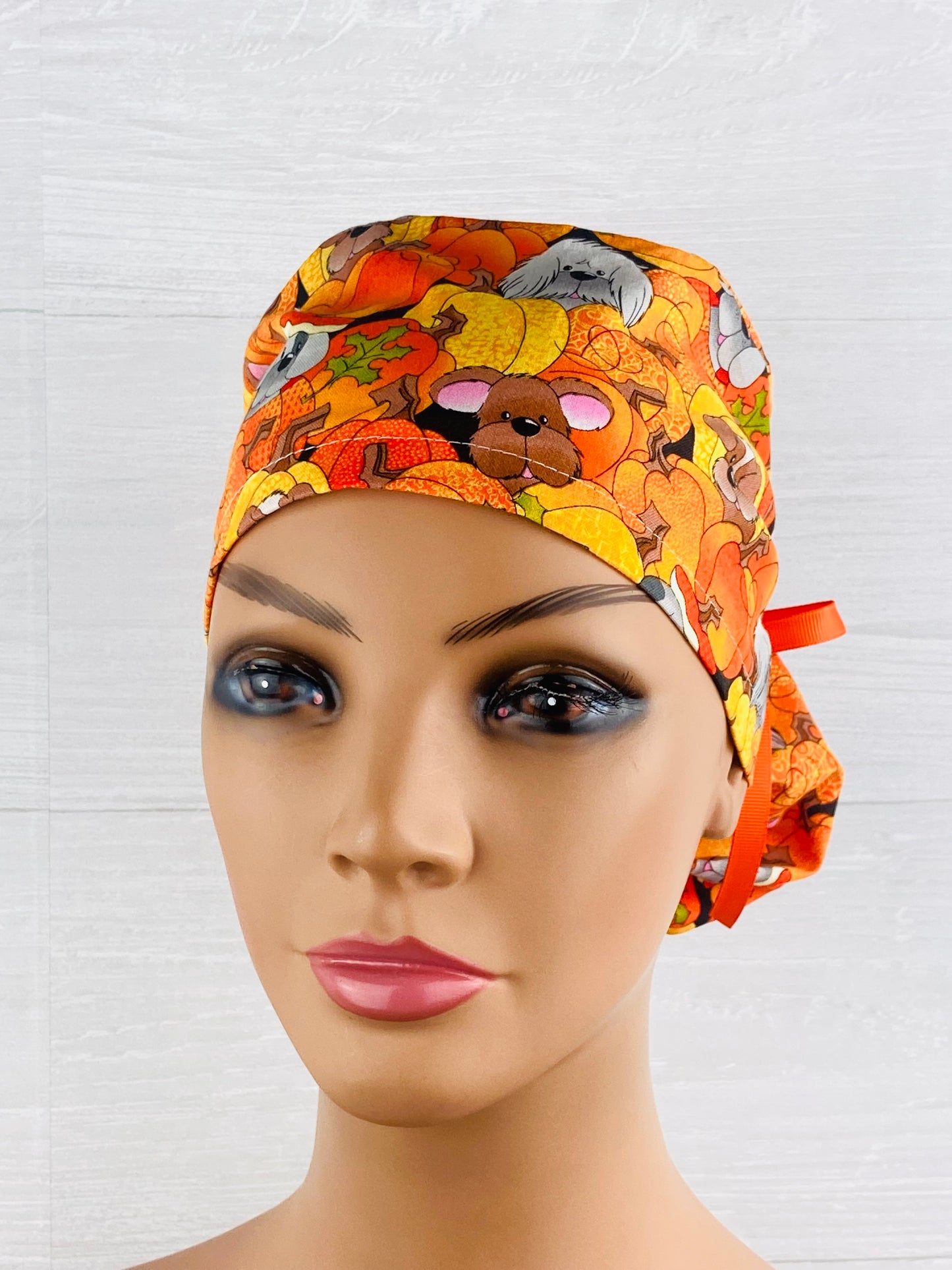 Pups and Pumpkins Ponytail Scrub Hat