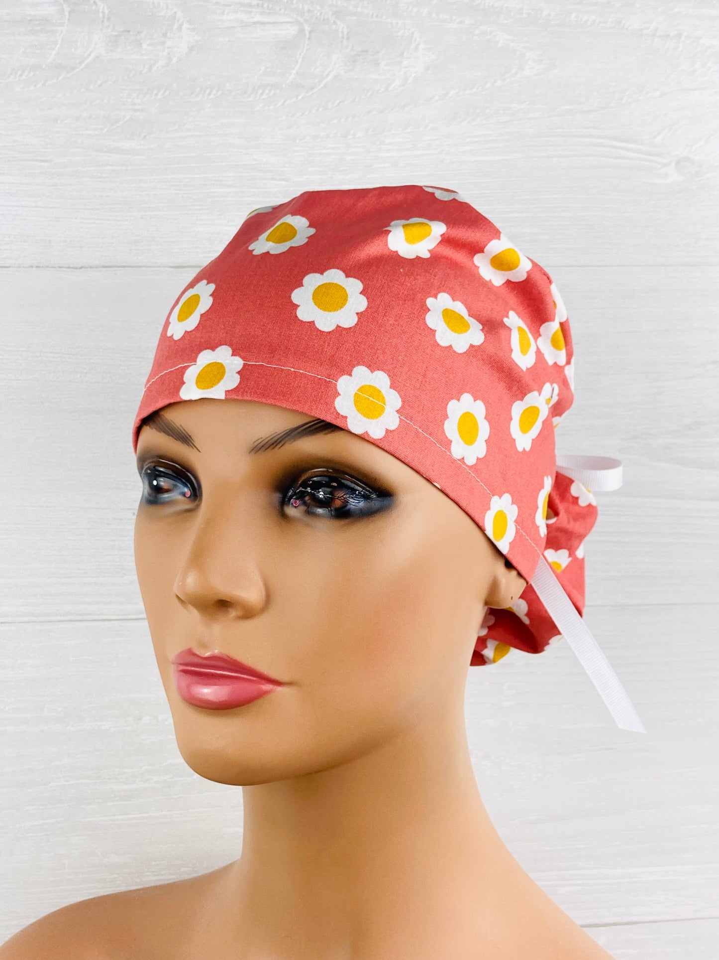Coral Floral Ponytail Hat