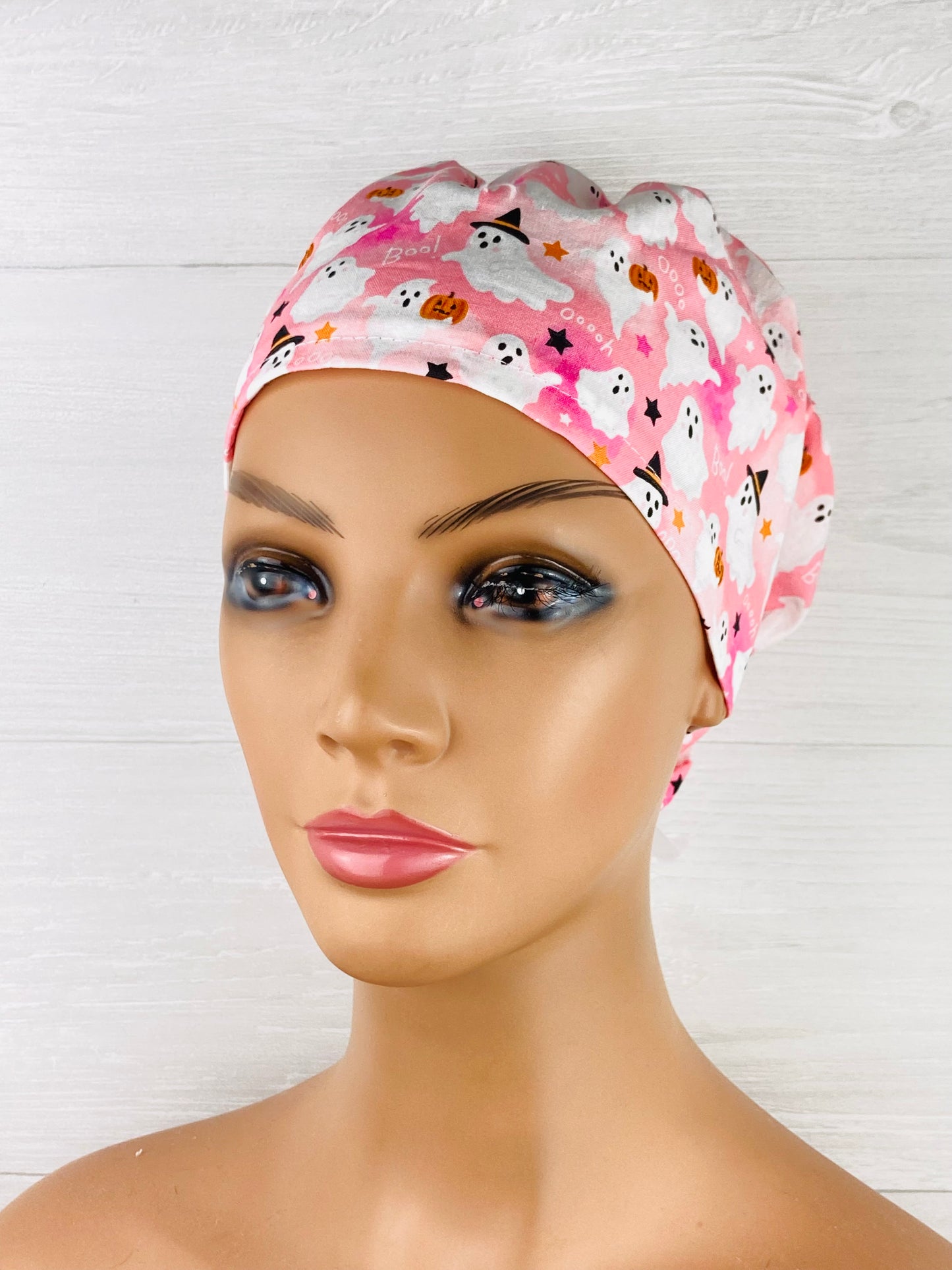 Halloween Ghosts and Stars on Pink Women’s Tieback Hat - Chic2Surgery