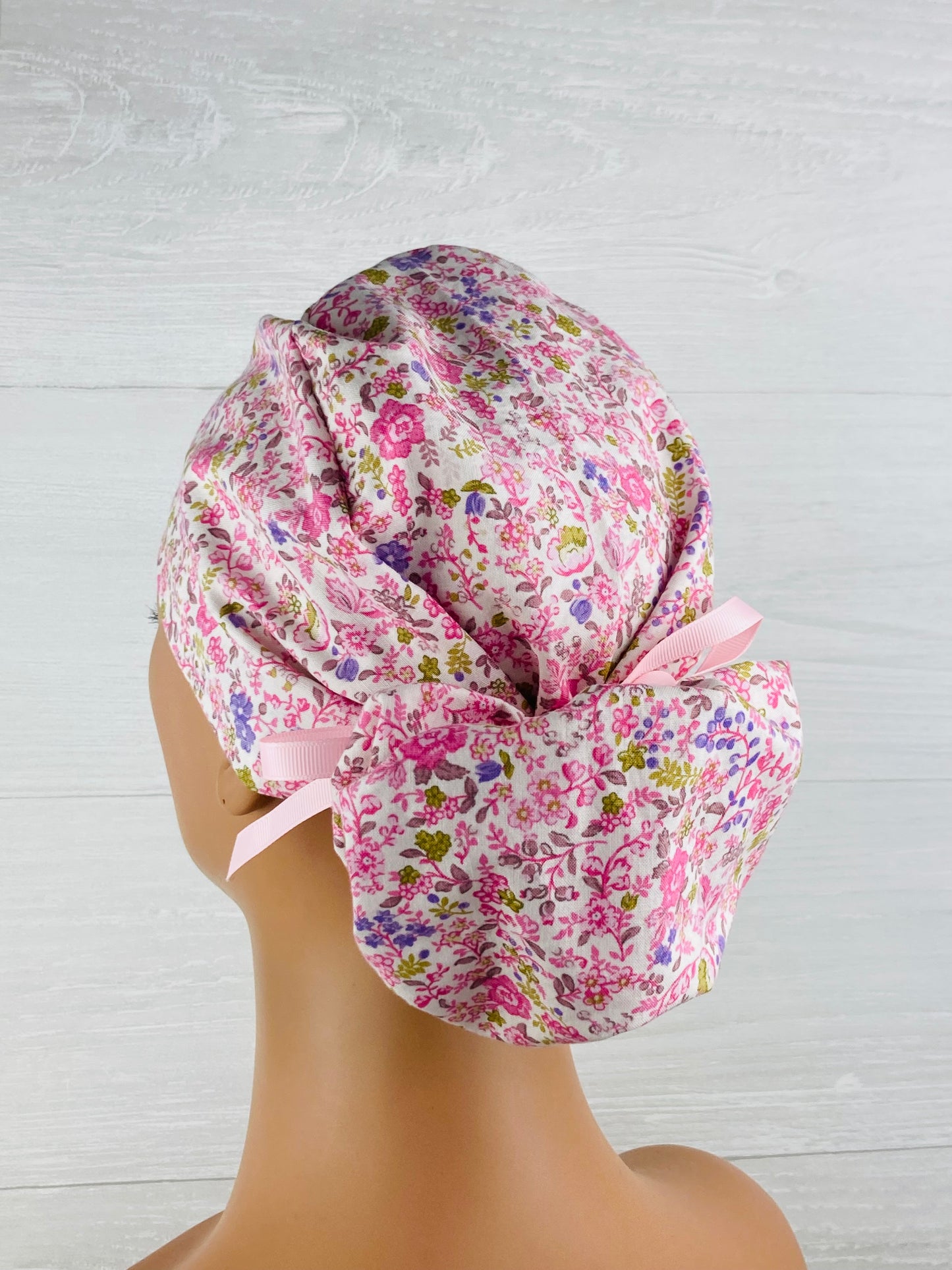 Dainty Pink and Purple Floral Ponytail Hat