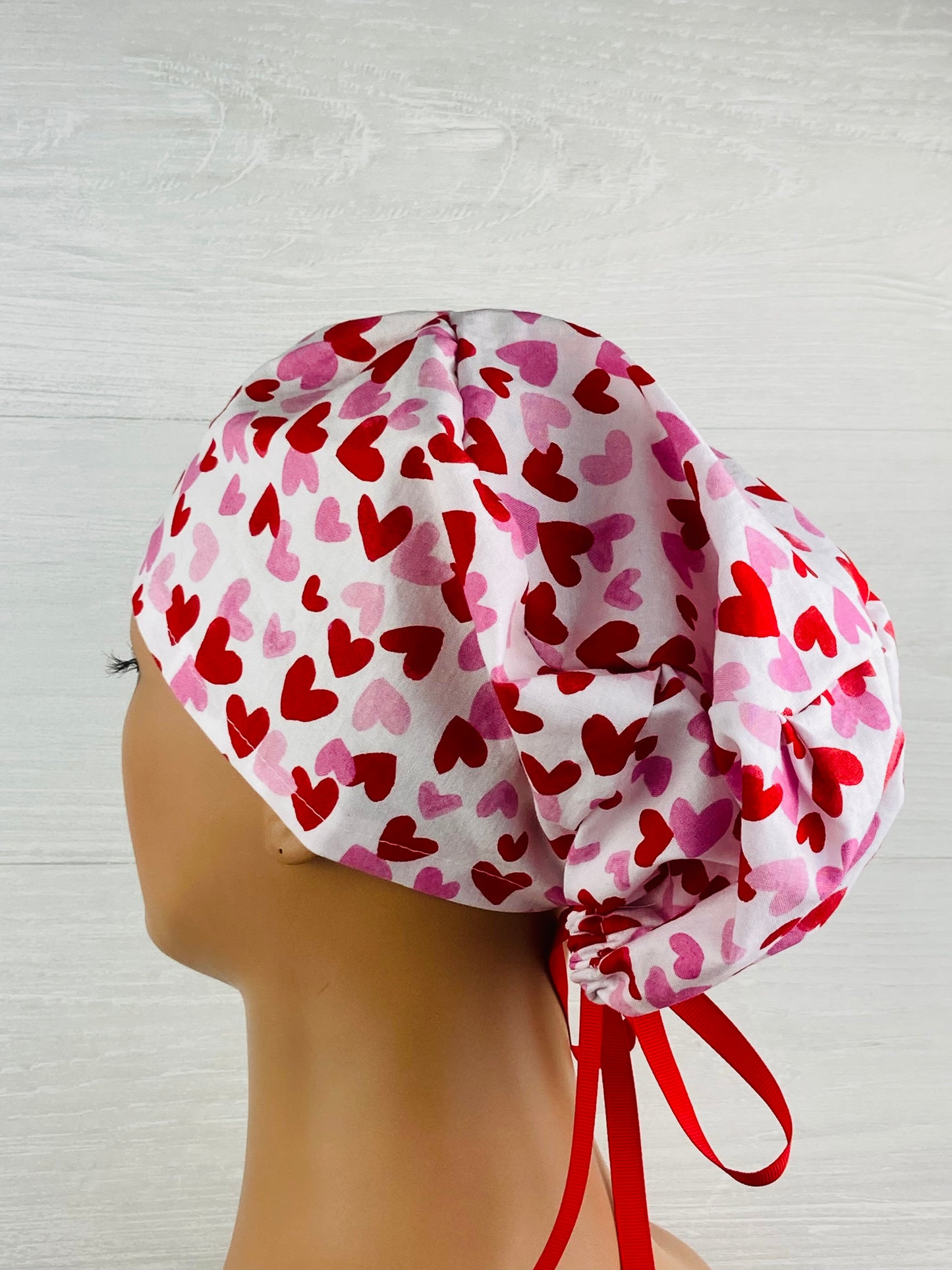Red and Pink Hearts Women's Tieback Hat