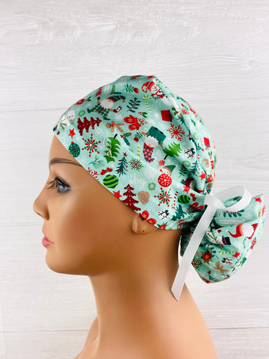 Christmas Icons on Mint Ponytail Hat