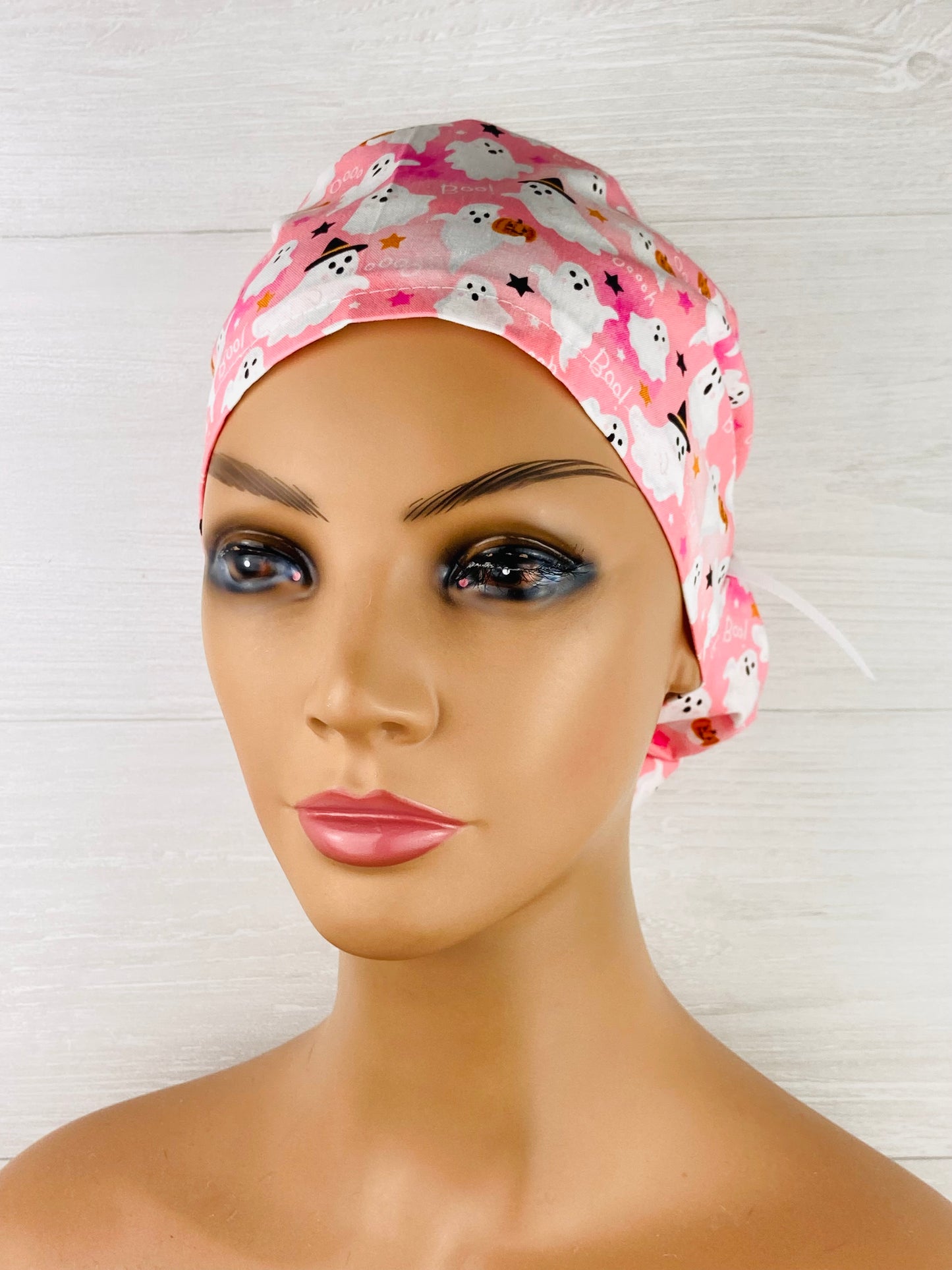 Halloween Ghosts and Stars in Pink Ponytail Scrub Hat - Chic2Surgery