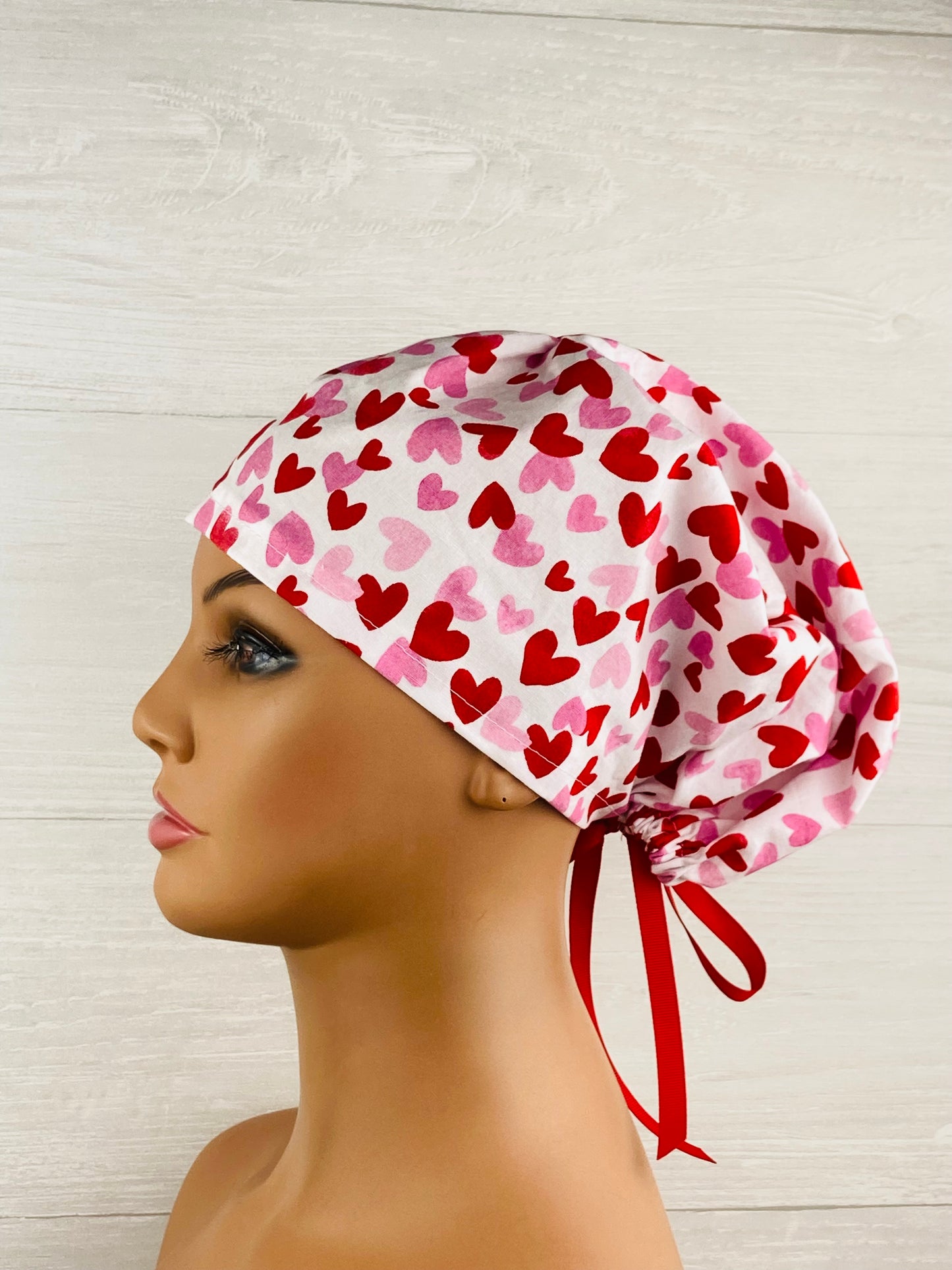 Red and Pink Hearts Women's Tieback Hat