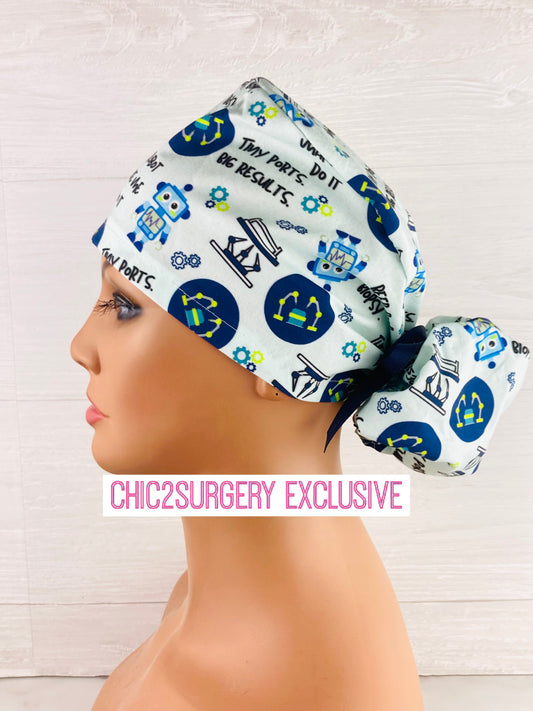 The Robot Made Me Do It Ponytail Hat robotic surgery scrub cap handmade in USA premium cotton da Vinci operating room cap