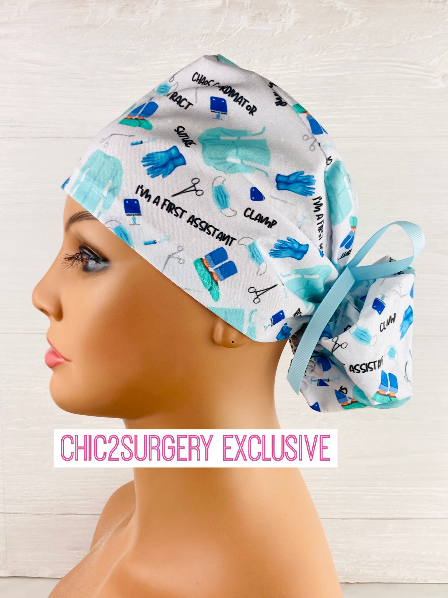 I'm a First Assistant Ponytail Hat first assistant scrub cap handmade in USA premium cotton operating room cap