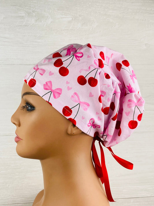 Cherries and Hearts Women's Tieback Hat