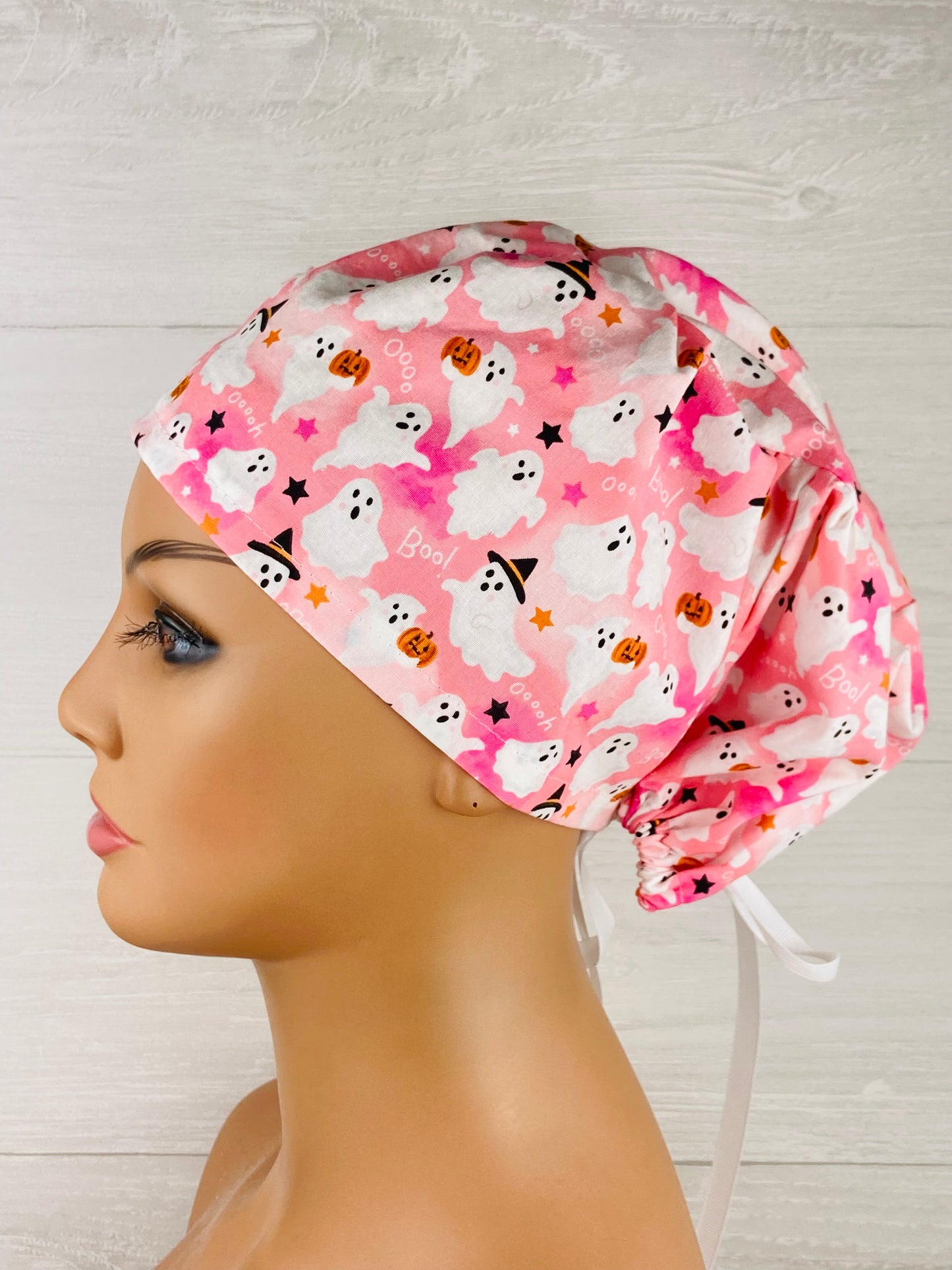 Halloween Ghosts and Stars on Pink Women’s Tieback Hat - Chic2Surgery