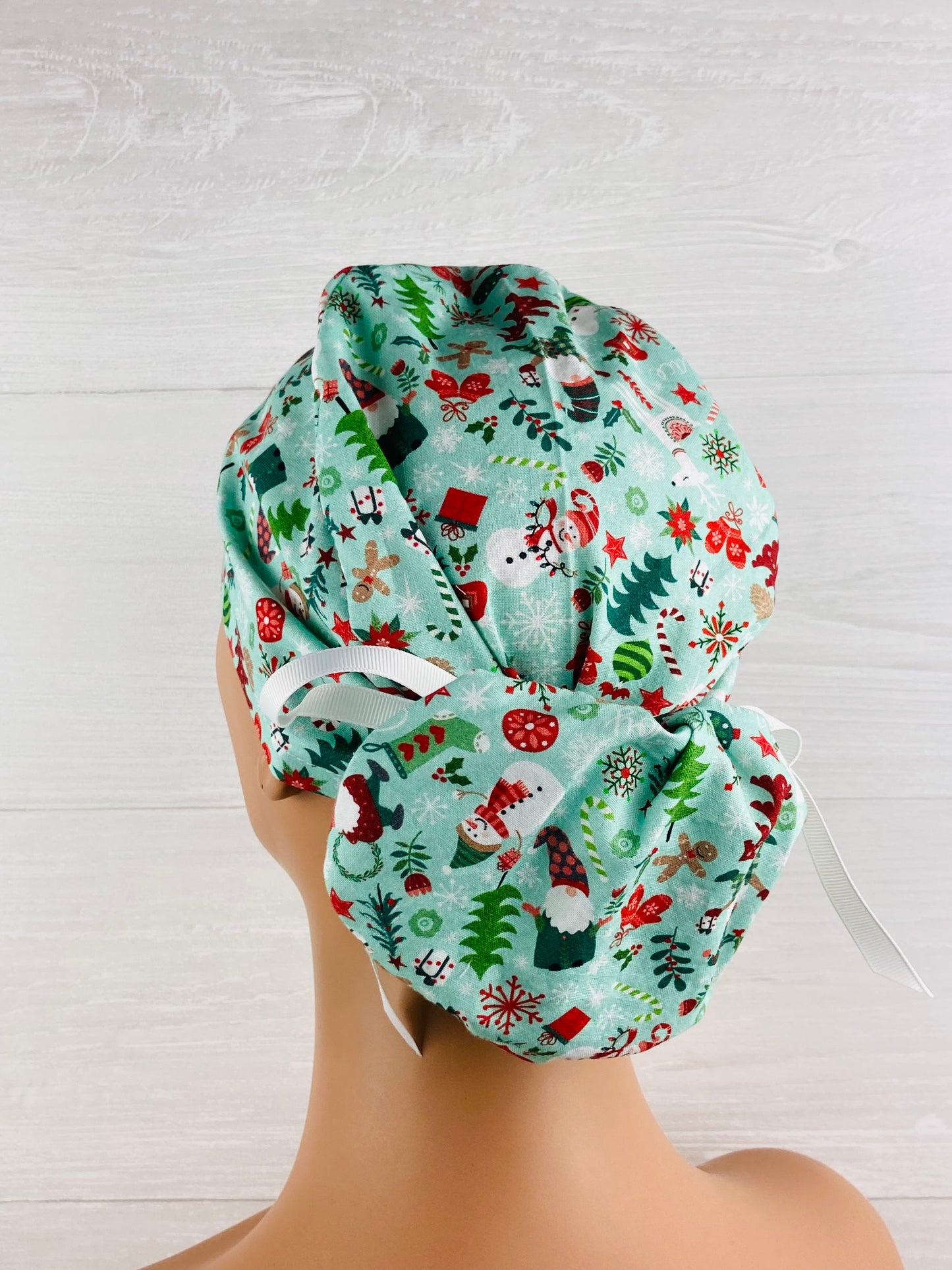 Christmas Icons on Mint Ponytail Hat