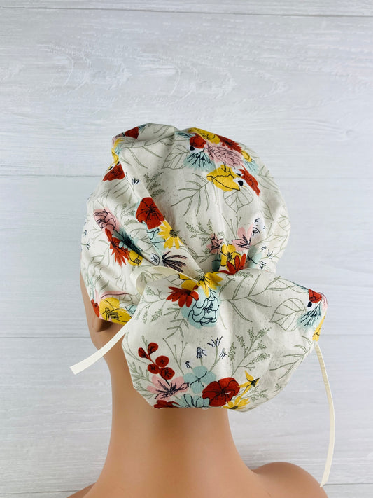 Cream Floral Ponytail Hat