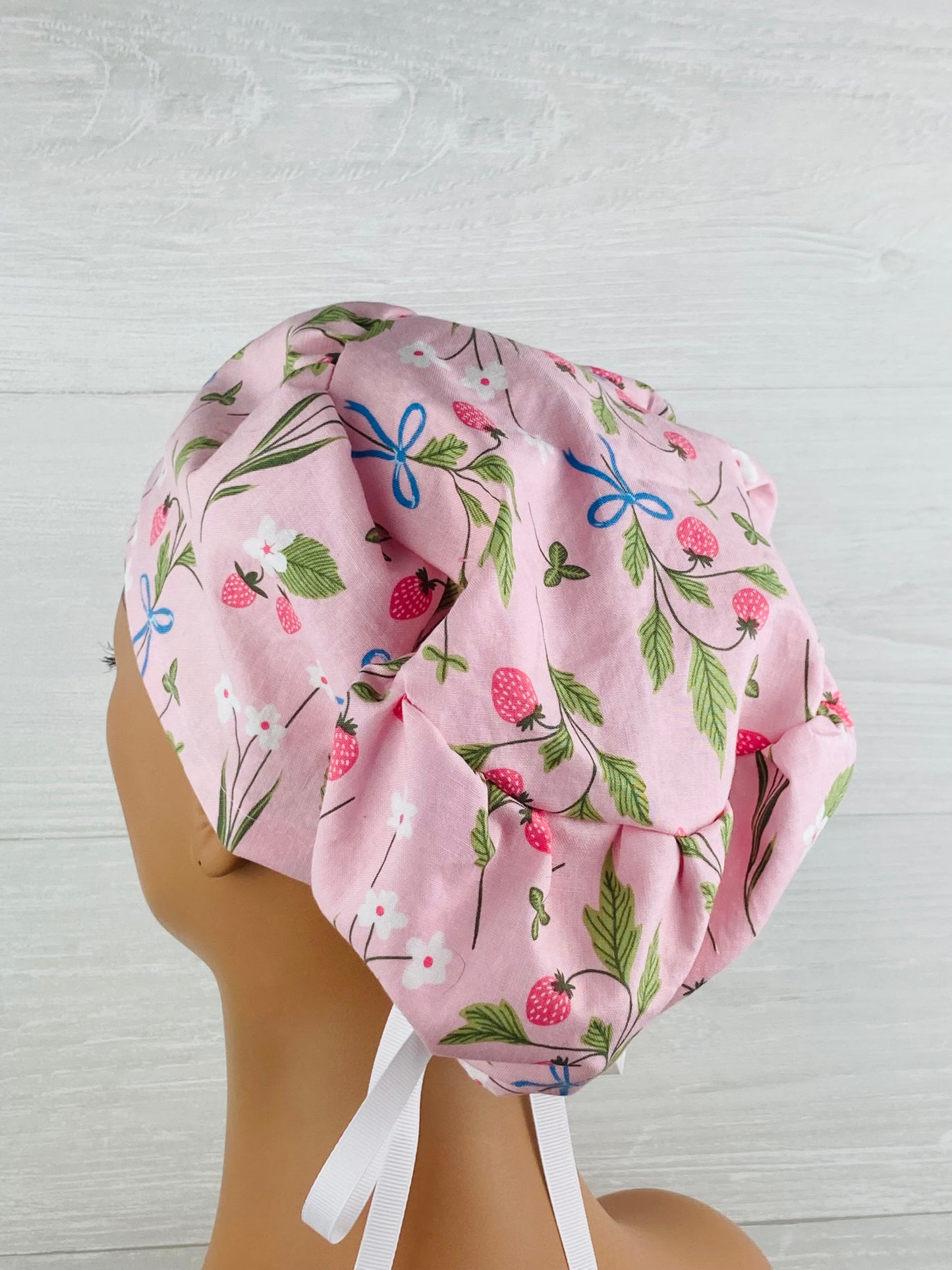Strawberry Floral Bow Women's Tieback Hat