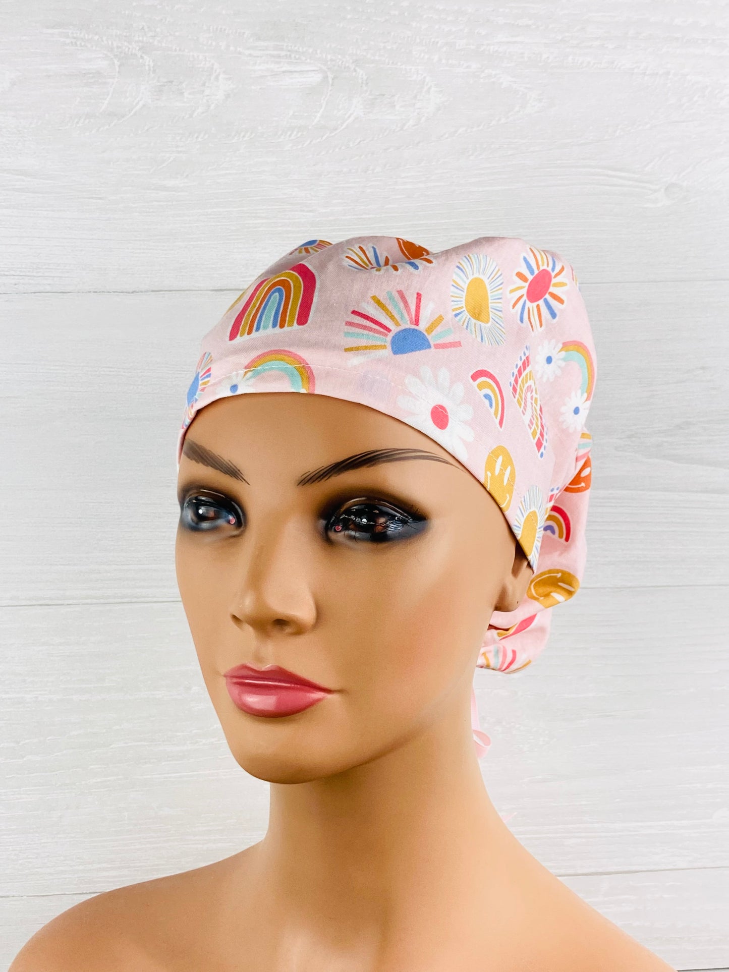 Retro Smiley Face Floral Women's Tieback Hat