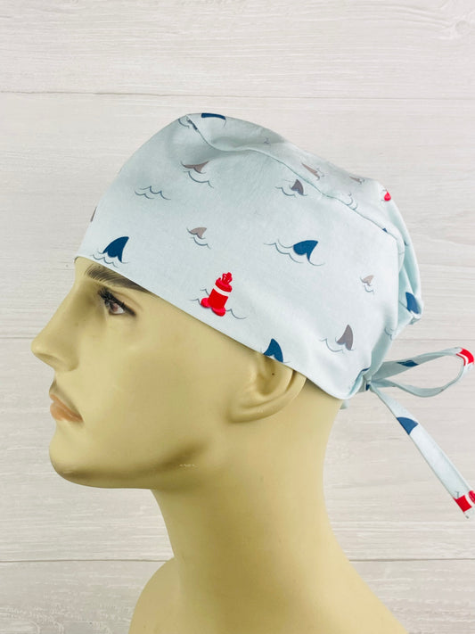 Shark Fins Men’s Scrub Hat robotic surgery scrub cap handmade in USA premium cotton da Vinci operating room cap