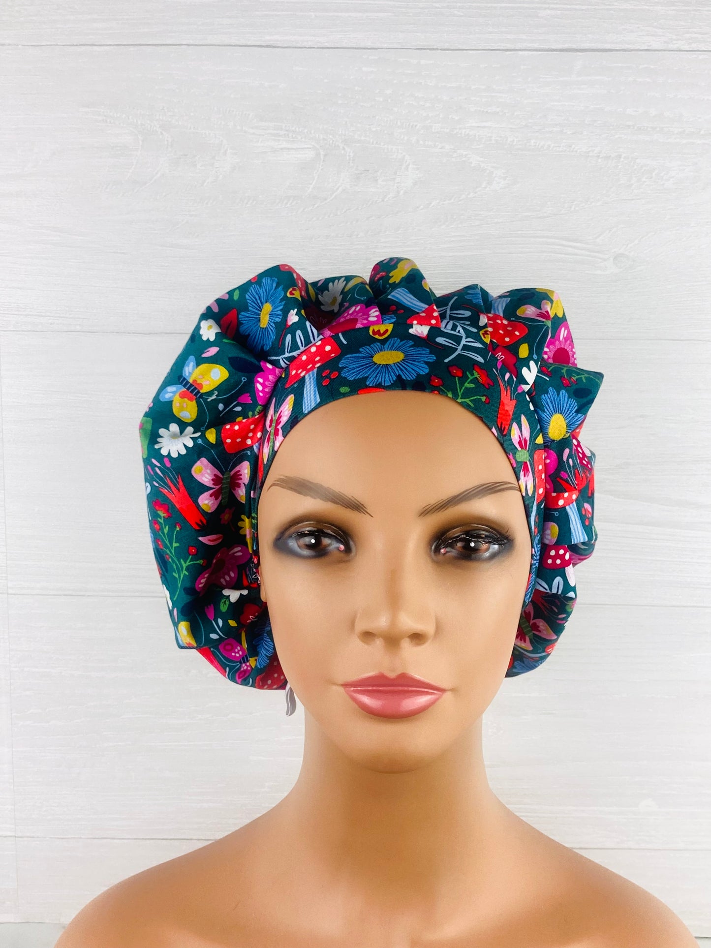 Mushroom Floral Bouffant Scrub Cap