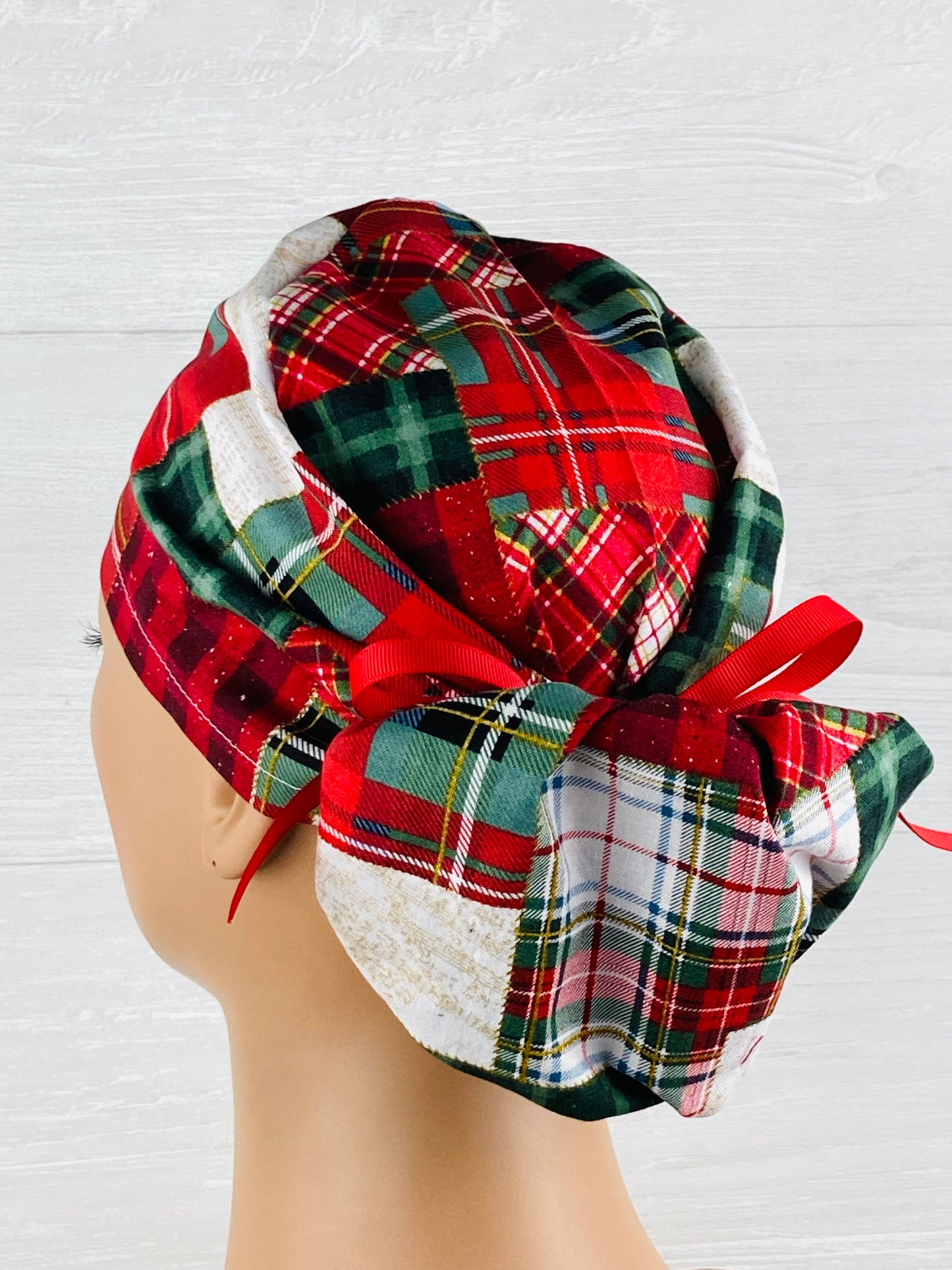 Christmas Patchwork Ponytail Hat