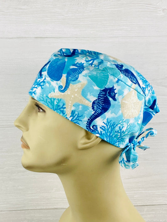 Ocean Life Men’s Scrub Hat robotic surgery scrub cap handmade in USA premium cotton da Vinci operating room cap