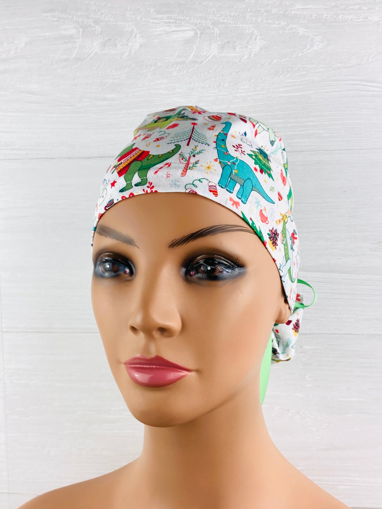 Christmas Dinos Ponytail Scrub Hat