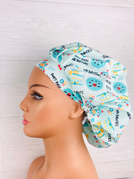 Team Robotics Bouffant Scrub Cap robotic surgery scrub cap handmade in USA premium cotton da Vinci operating room cap