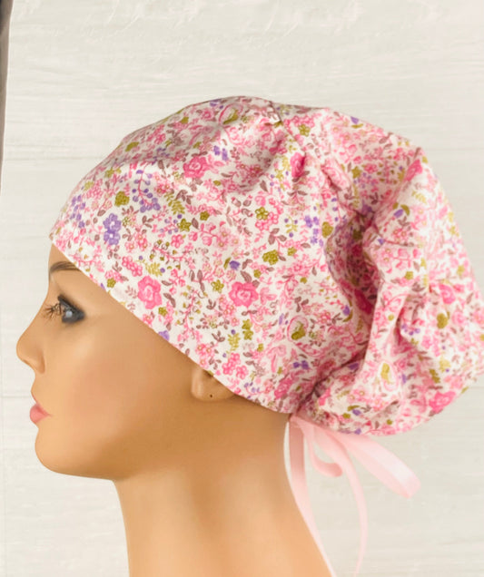 Dainty Pink and Purple Floral Women's Tieback Hat