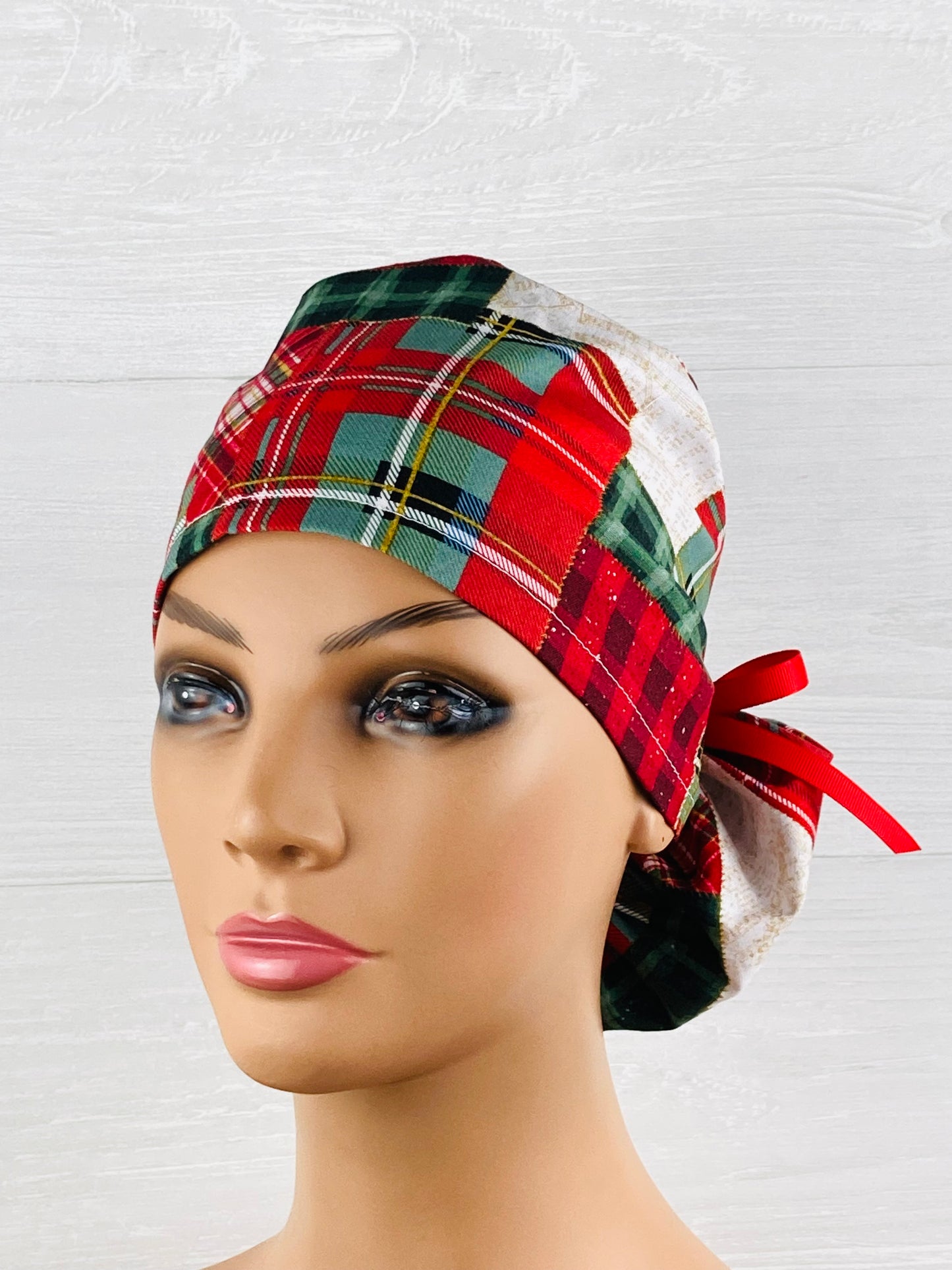 Christmas Patchwork Ponytail Hat